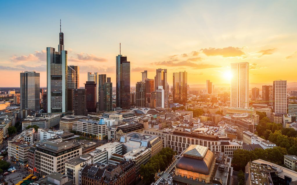 Frankfurt skyline at sunset